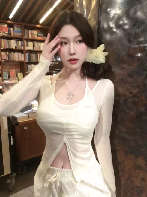 MATINEE Halter Neck Long Sleeves Slits Tops